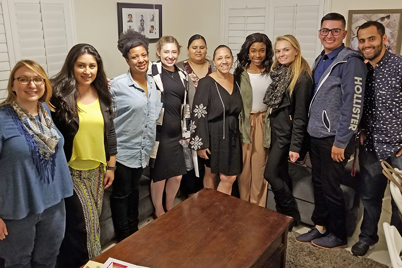 Alumna Romona Merchan MSW '08 hosts SCupper for our students at her home.